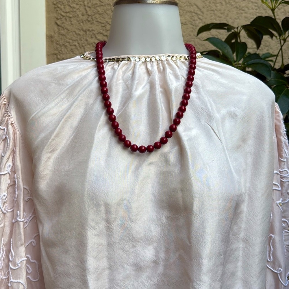 Vintage Burgundy Wooden Handmade Necklace